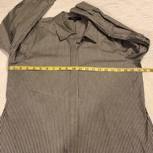 LAFAYETTE 148 NY Stripe Shimmer Button Down Long Sleeve Blouse Black Beige SZ 10 - Picture 11 of 16
